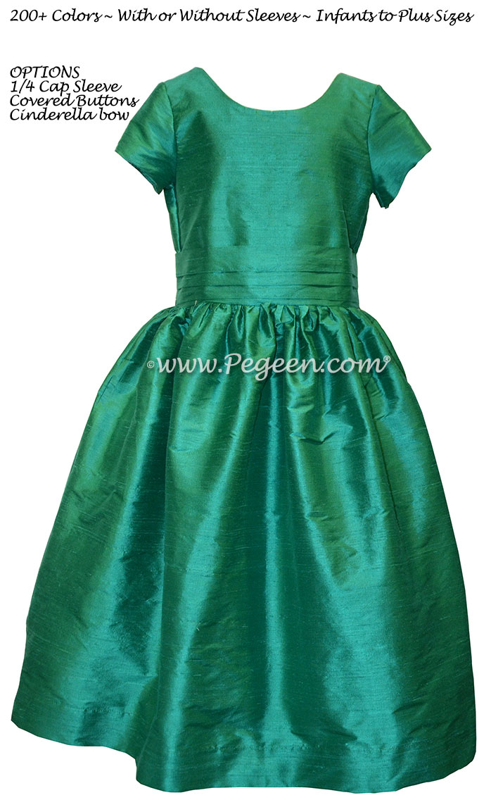 Shamrock green silk flower girl dress from Pegeen Classics Style 318