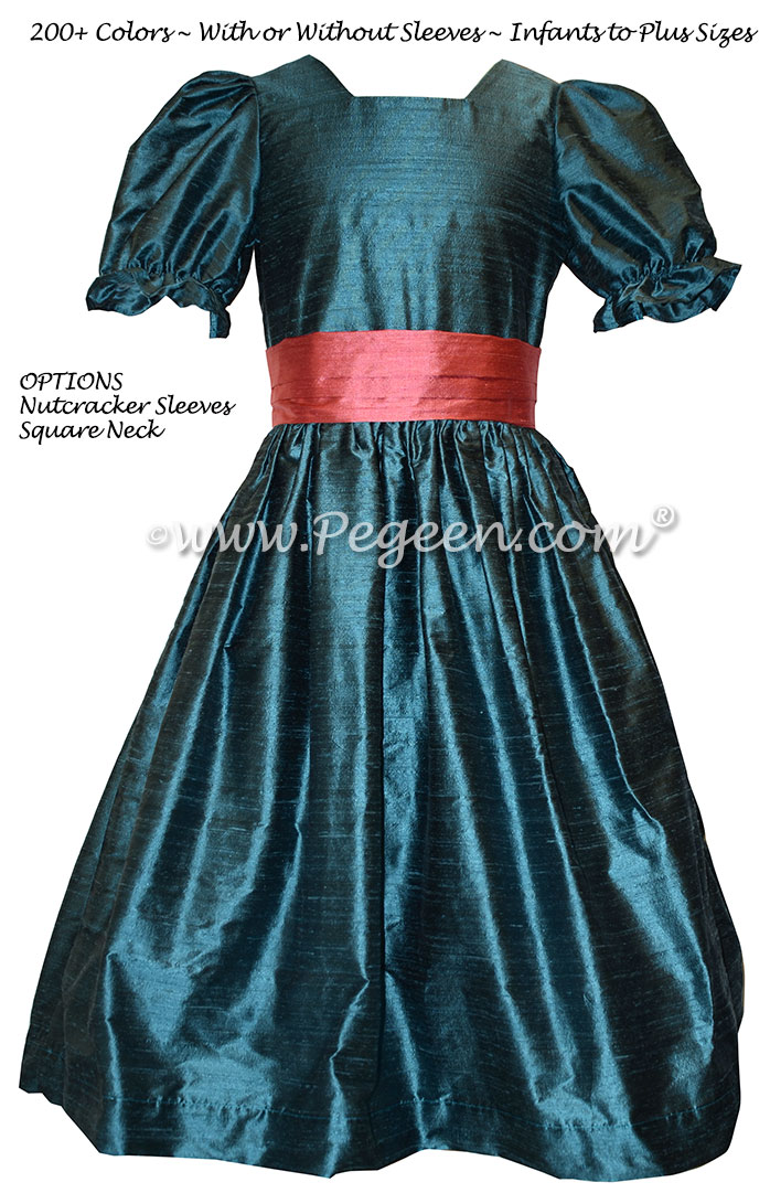Nutcracker party scene costume or dress in arial blue and azalea pink silk