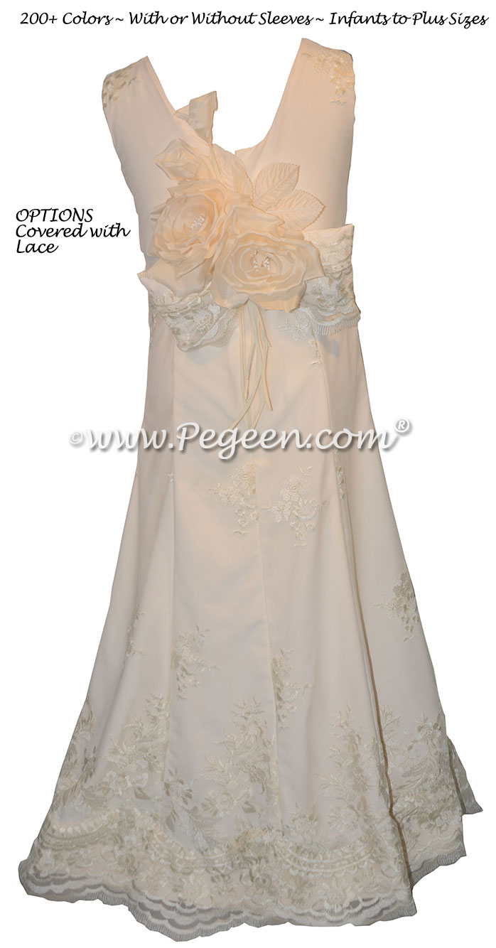 Jr Bridesmaids Dress style 320 New Ivory and Lace Covered Silk | Pegeen