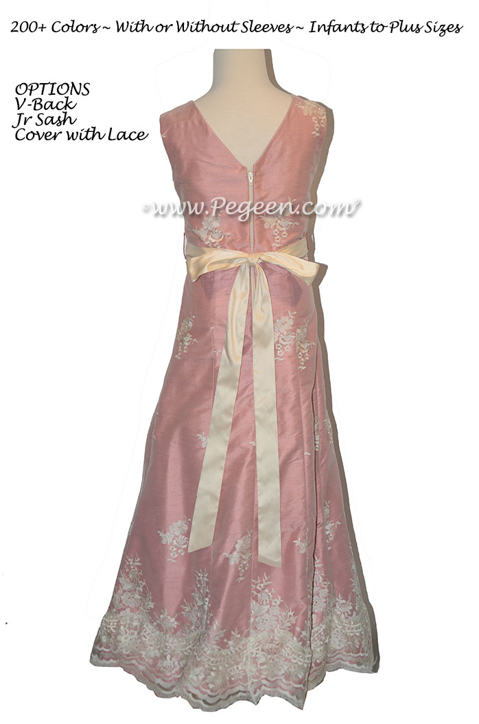 Lace and Rum Pink Silk Jr Bridesmaids Dress style 320