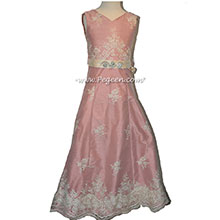 Lace Covered Rum Pink silk junior bridesmaids dresses - Style 320