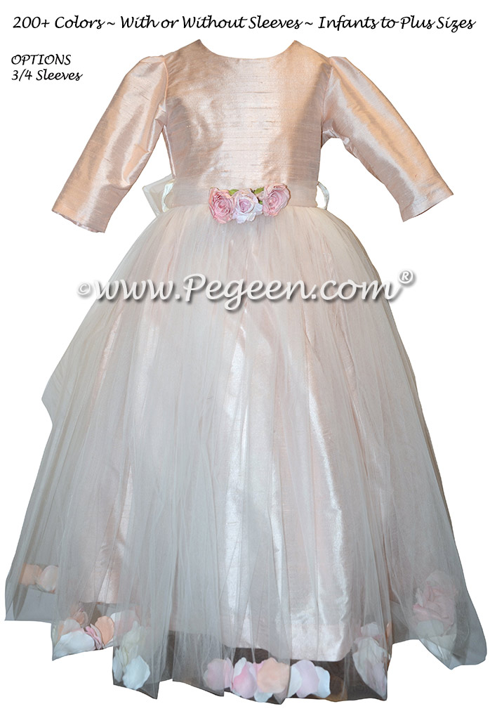 Flower girl dress with petals in Ballet Pink Tulle and Silk | Pegeen
