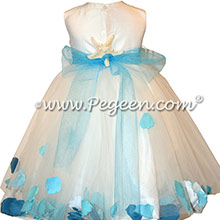 Teal Blue Beach Style with Sea Shells and Silk flower girl dresses