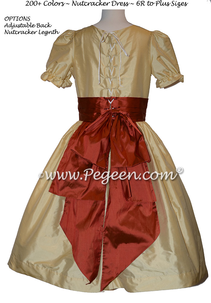Nutcracker Party Scene Dress for Party Scene Dancers in Autumn and Gold