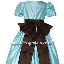Aqua and brown custom silk flower girl dresses