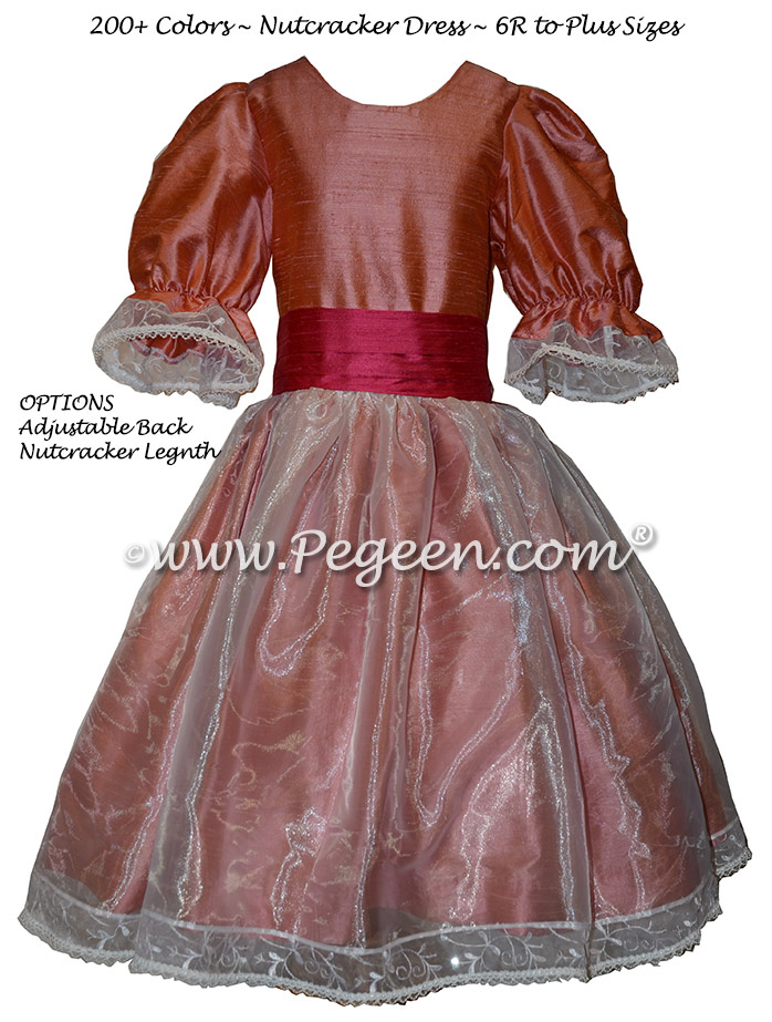 Nutcracker Party Scene Dress for Party Scene Dancers in Lipstick Pink and Coral Rose