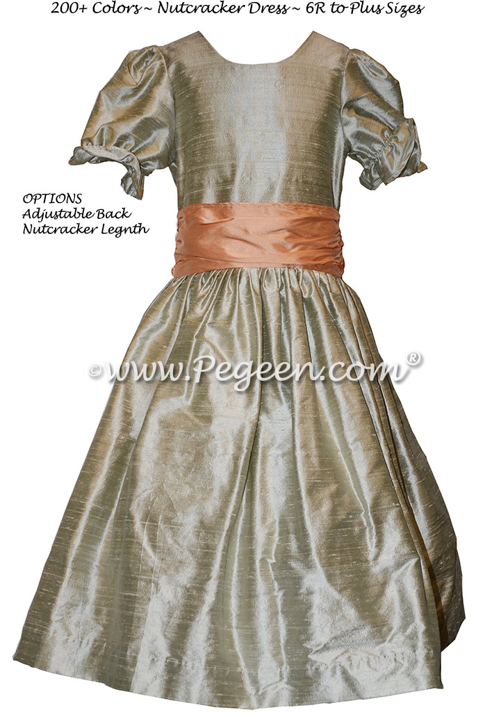 Custom Silk in Foam Green and Peach Nutcracker Party Scene Dresses