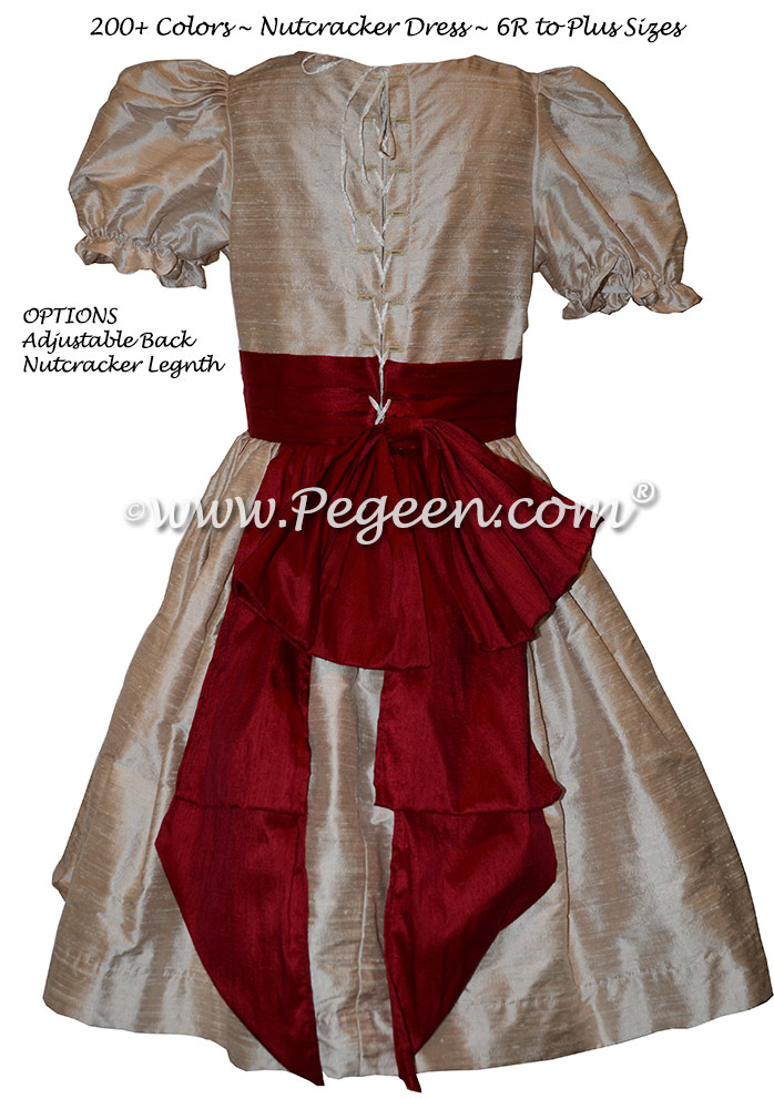 Nutcracker Party Scene Dress for Party Scene Dancers in Toffee and Cranberry Red