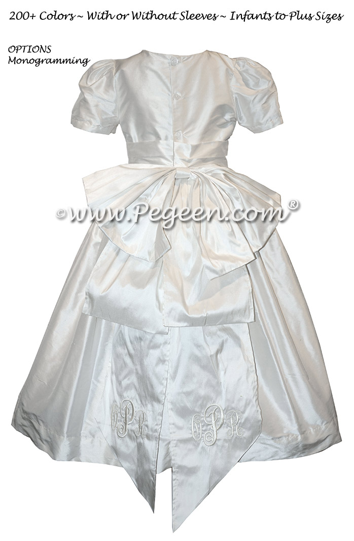 White Silk communion dress with Cinderella Bow - Style 345