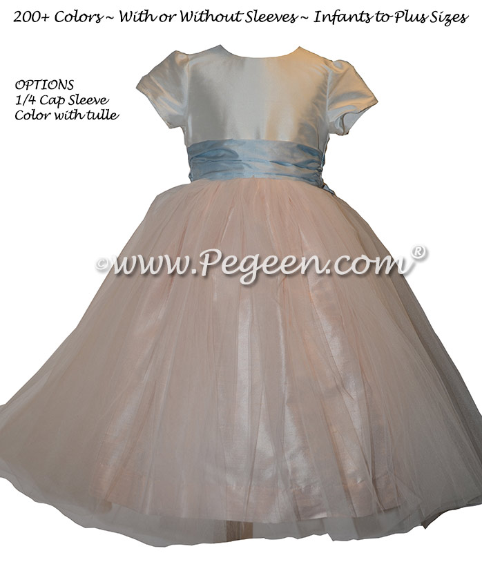 Custom Pink and Blue Silk Flower Girl Dresses Classic Style 356