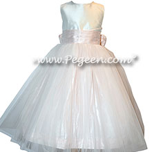 Ivory shantung and blush pink tulle and silk flower girl dresses