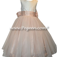 Ballet pink and ivory tulle and silk custom flower girl dresses Style 356