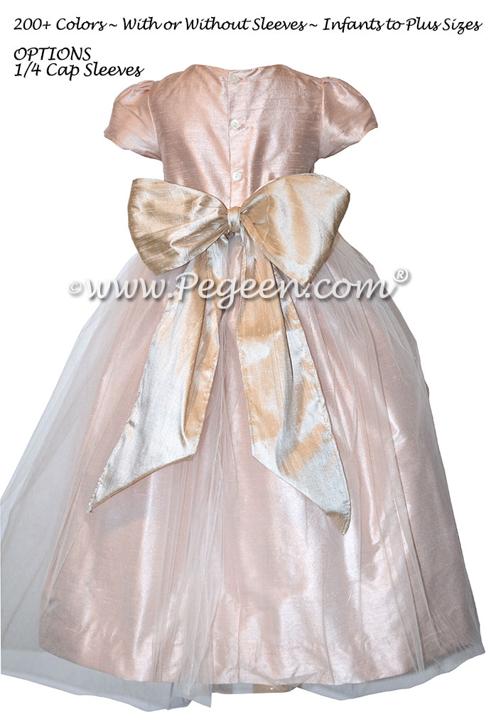 Ballet Pink and Toffee Custom Silk Flower Girl Dresses