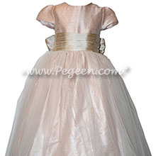 Ballet Pink and Toffee Custom Silk Flower Girl Dresses Style 356 | Pegeen