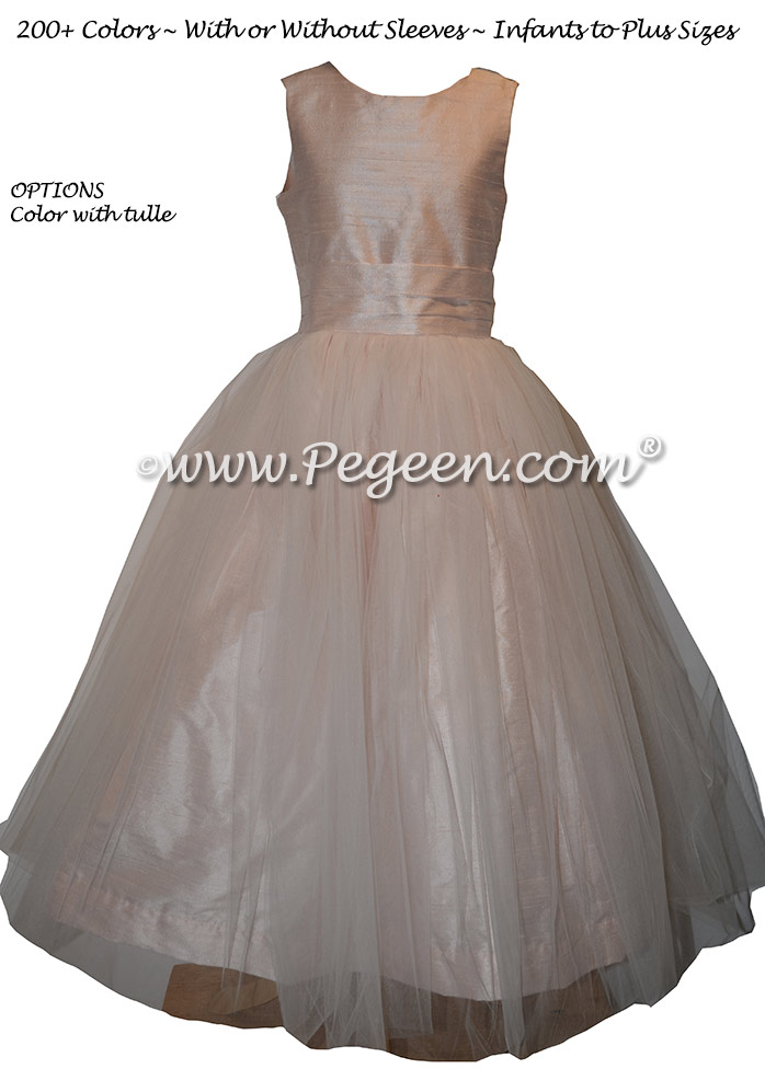 Ballet Pink and New Ivory Tulle Flower Girl Dresses Classic Style 356