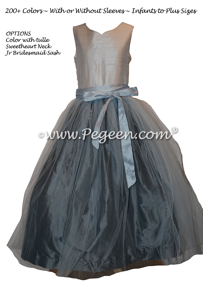 Light Gray and Blue Silk and Tulle Flower Girl Dresses Pegeen Classic Style 356