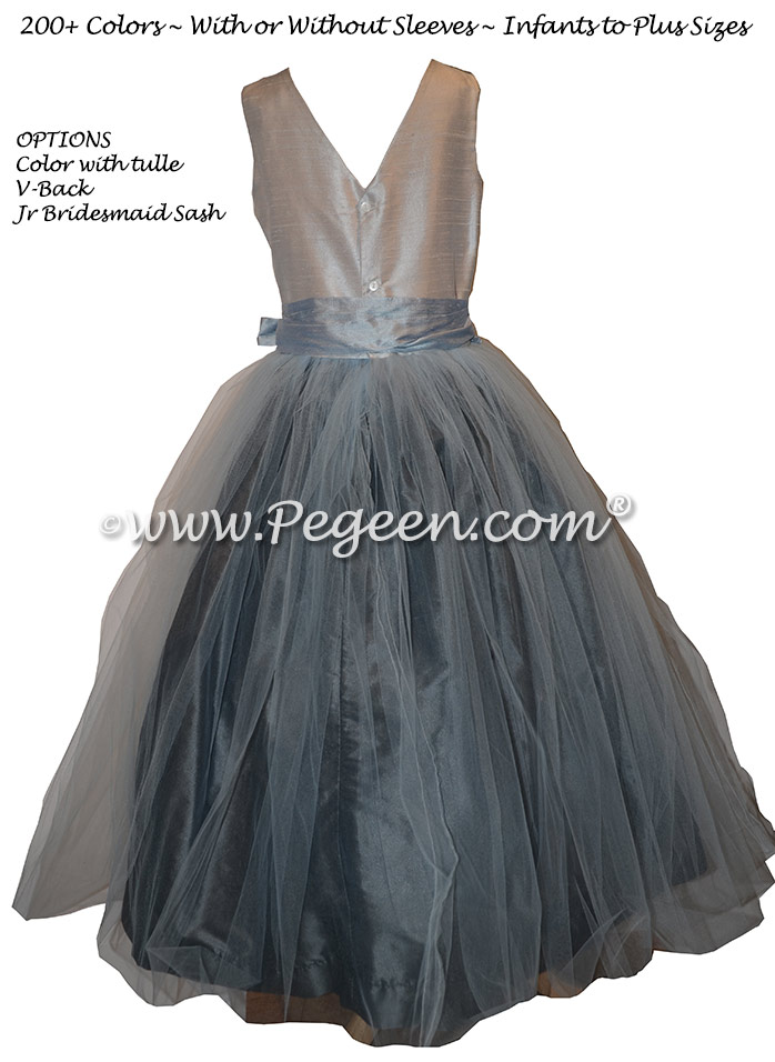 Light Gray and Blue Silk and Tulle Flower Girl Dresses Pegeen Classic Style 356