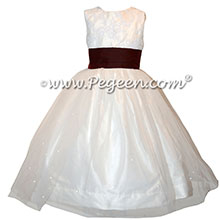 Burgundy and white tulle flower girl dress style 356| Pegeen