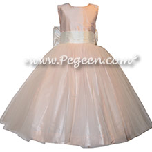 Ivory shantung and champagne pink tulle and silk flower girl dresses