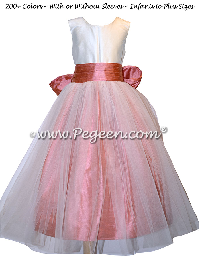  Flower girl dresses - Style 356 Ivory and Coral Rose Silk | Pegeen