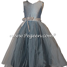 Gray and Blue Silk and Tulle Flower Girl Dresses