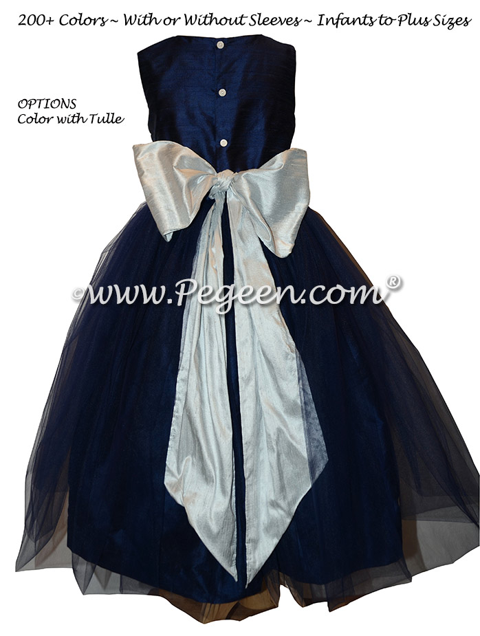Flower Girl Dress Style 356 in Navy and Platinum Gray Silk | Pegeen
