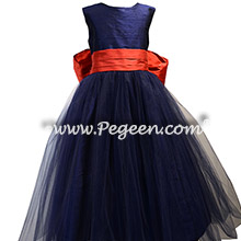 Navy and Brick Red Tulle and Silk flower girl dresses