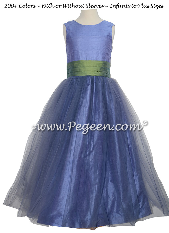 Silk Flower Girl Dresses Style 356 in Periwinkle and Winter Green | Pegeen