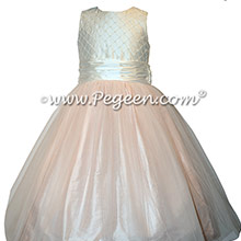 Pink and Ivory Pintuck and Pearled Custom Silk flower girl dresses