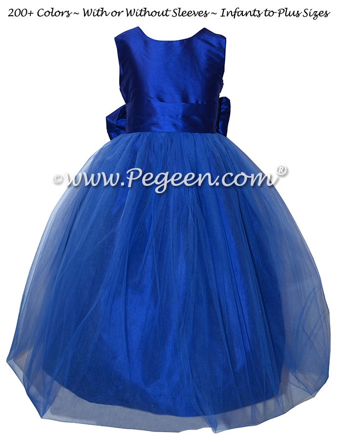 Flower Girl Dresses in Sapphire Silk & Tulle Style 356 | Pegeen