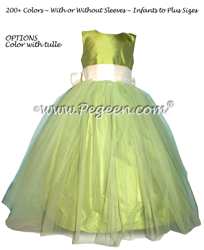 Flower girl dresses - Apple Green and White Silk Style 356 | Pegeen