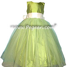 Apple Green and White Silk flower girl dresses