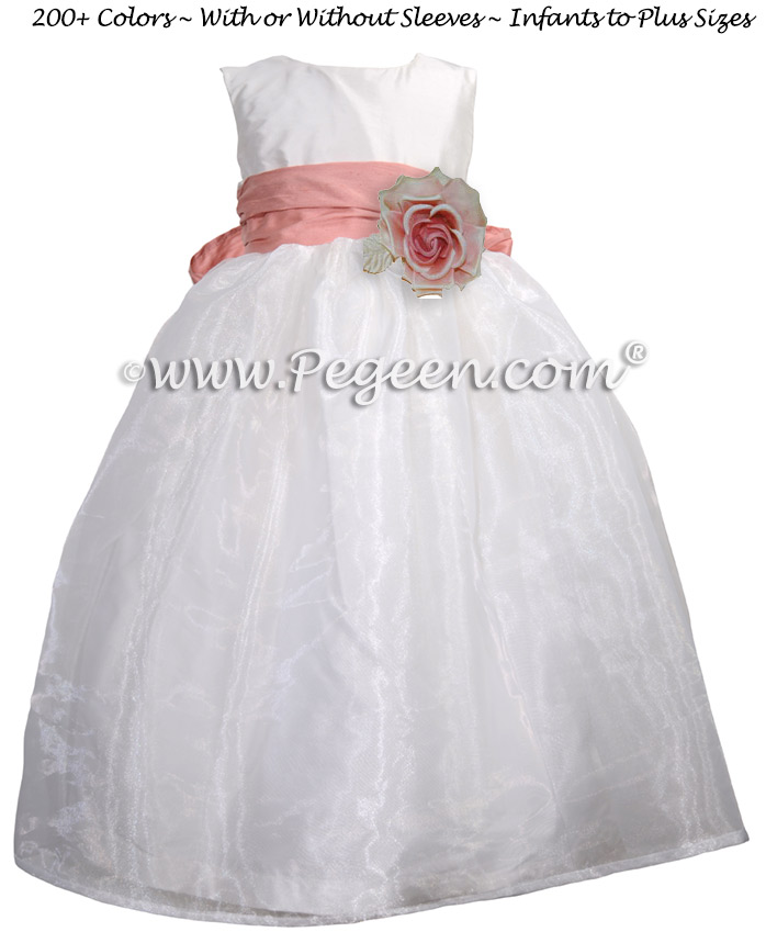 Ballet Pink and White Silk and Organza Flower Girl Dress