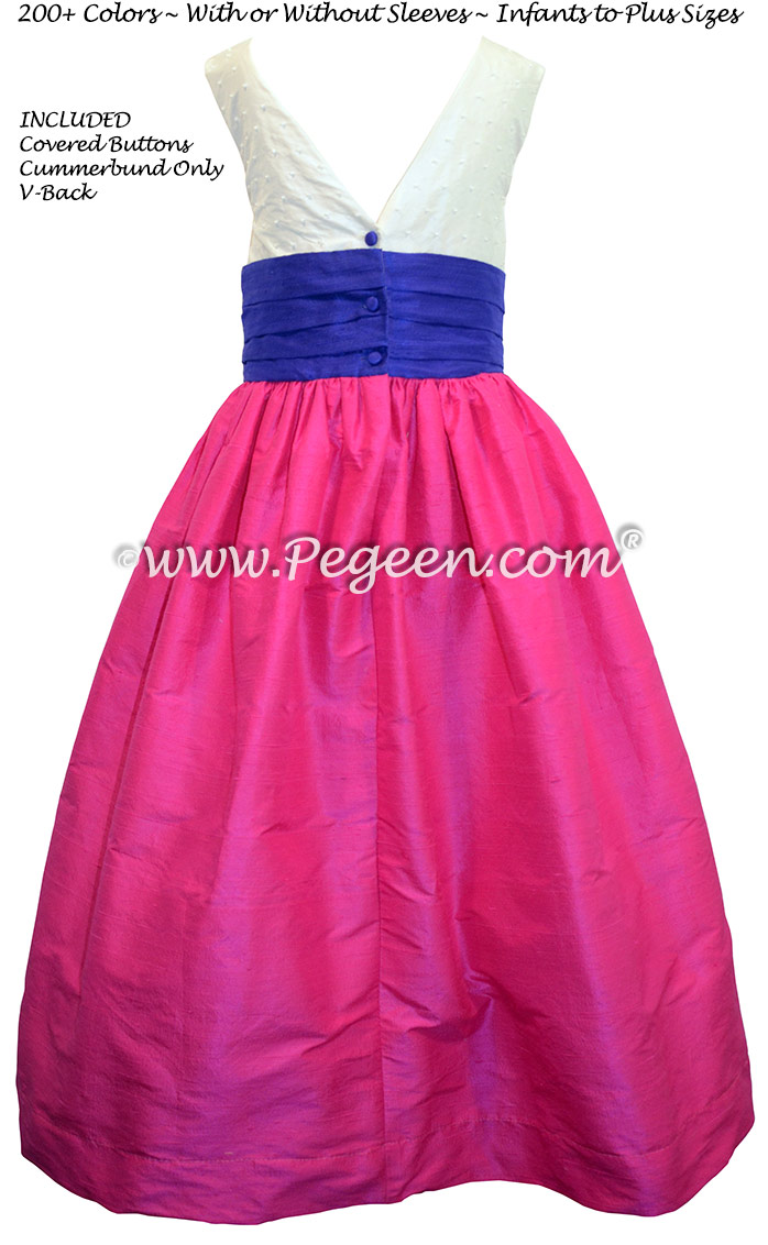 Shock Pink and Blueberry  with Pearls Custom Flower Girl Dress
