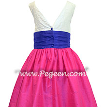 Shock Pink and Blueberry with Pearls Custom Flower Girl Dress