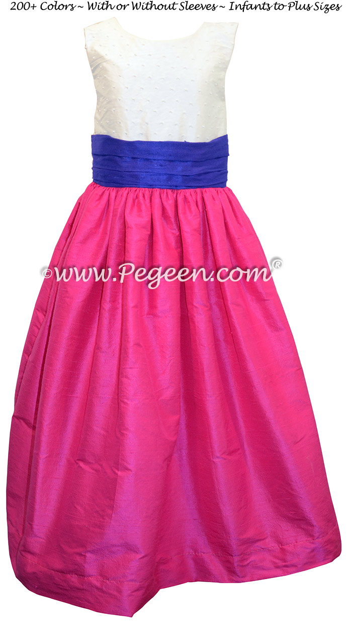Shock Pink and Blueberry  with Pearls Custom Flower Girl Dress