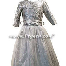 Silver Sequined and Platinum Tulle and Silk flower girl dresses
