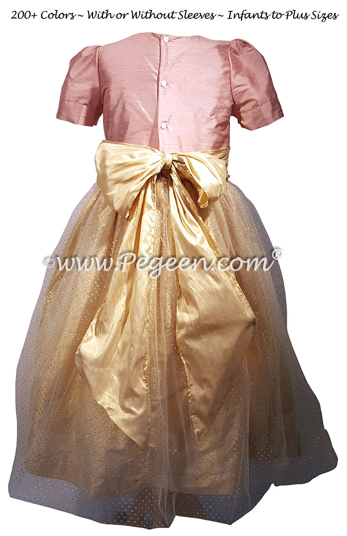 Rum Pink and Gold Tulle Flower Girl Dresses Style 372