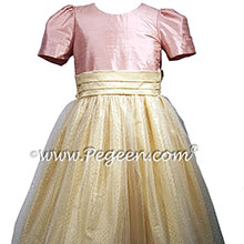 Rum Pink and Gold Tulle Flower Girl Dresses
