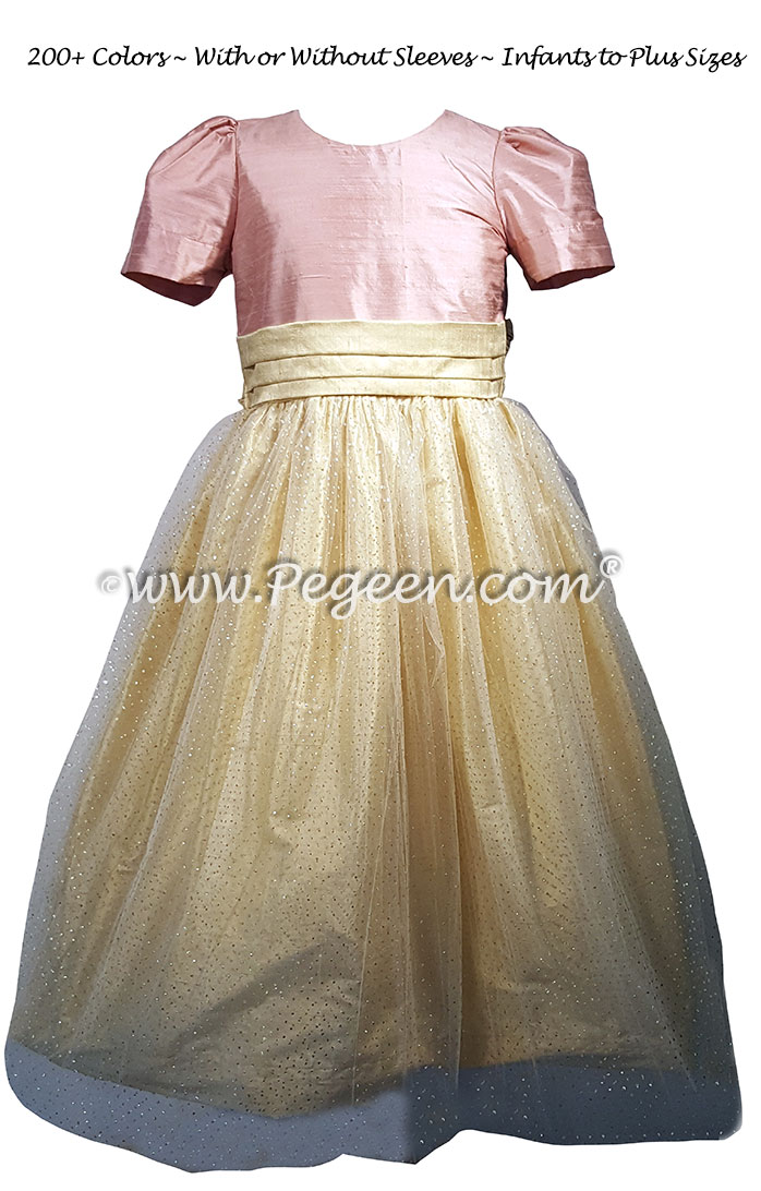 Rum Pink and Gold Tulle Flower Girl Dresses Style 372