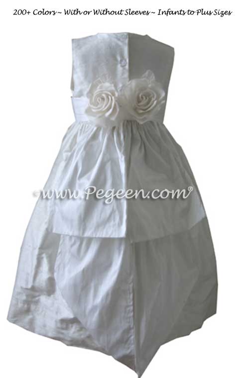 Antique White Silk Communion or Flower Girl Dress Style 383