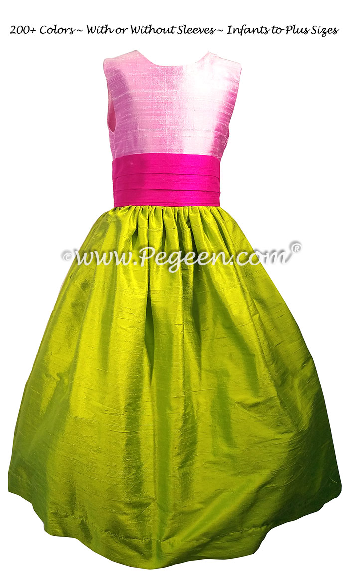 Rose Pink, Apple Green and Hot Pink (boing) Flower Girl Dresses Style 383