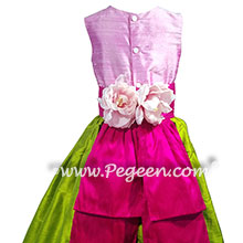 Rose, apple green,hot pink silk flower girl dresses