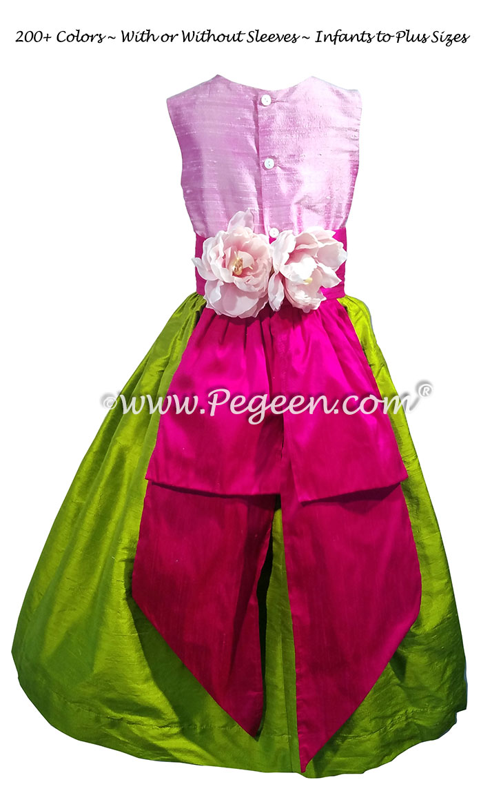 Rose Pink, Apple Green and Hot Pink (boing) Flower Girl Dresses Style 383