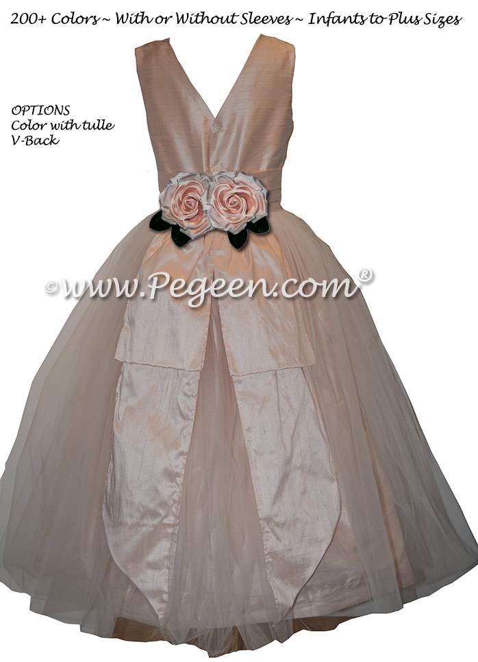 Ballet Pink and New Ivory Tulle Flower Girl Dresses Classic Style 383