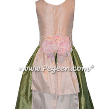 Custom silk sage green and ballet pink flower girl dresses Style 383