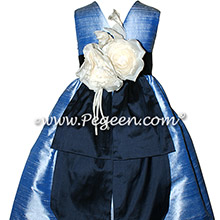 Denim and Midnight Blue Custom Silk flower girl dresses