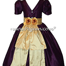 Eggplant and Pure Gold Silk Flower Girl Dresses Style 383