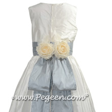 Gray Sky and White Silk Flower Girl Dress