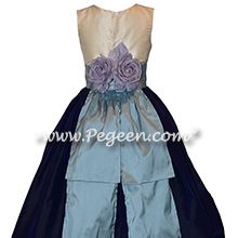 Custom silk navy and powder blue flower girl dresses Style 383